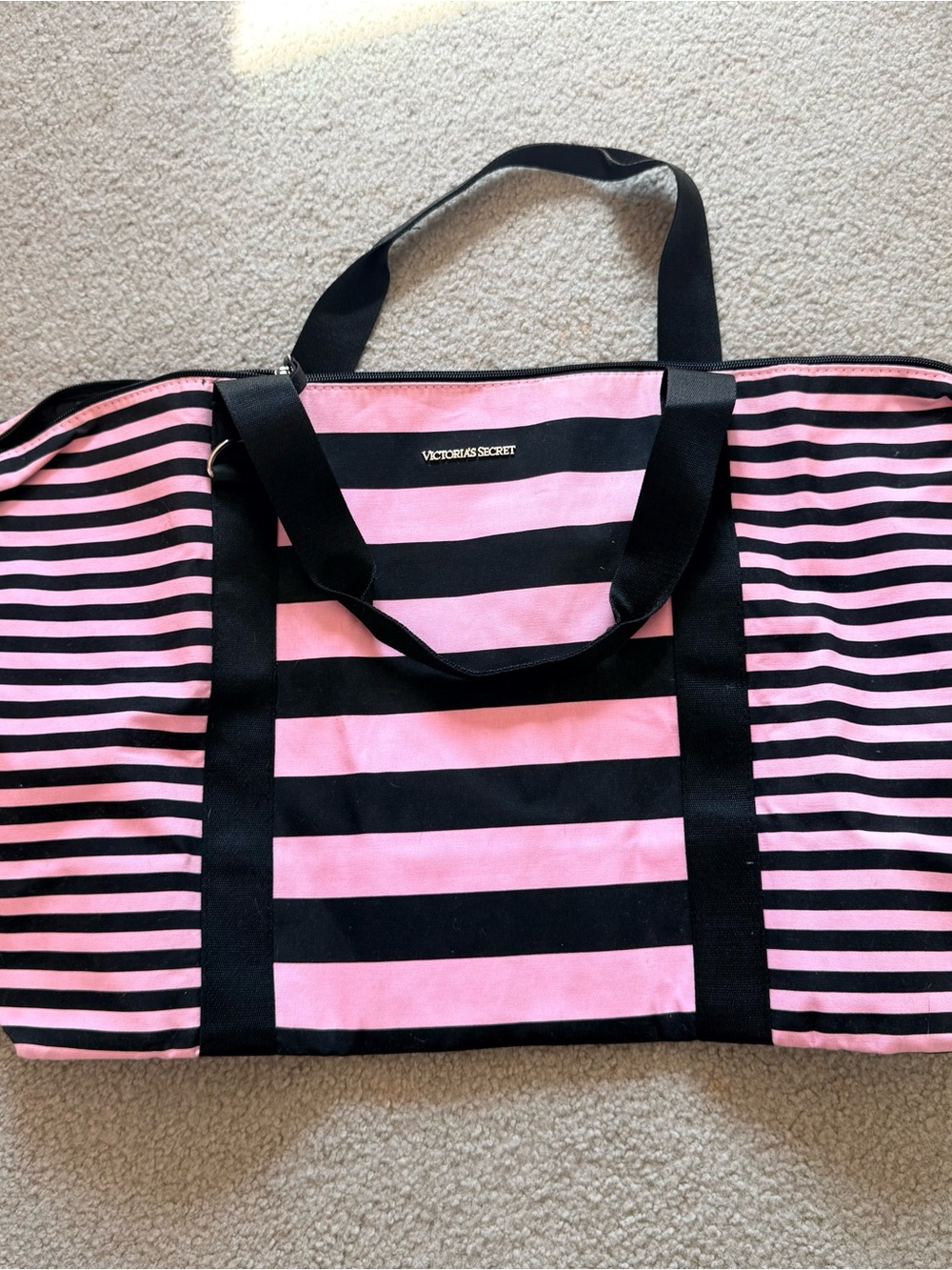 Victoria's Secret Pink and Black Striped Travel Tote